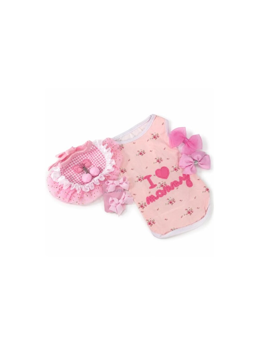 I Love Mommy Pet Outfit Set for Cats & Dogs | Shirt, Tutu & Bows - M